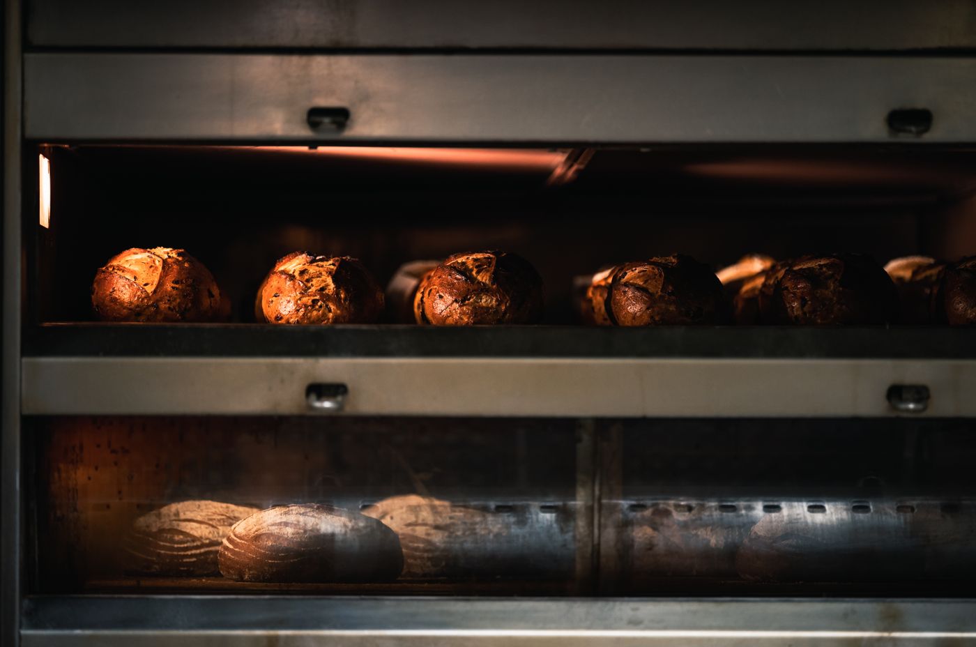 Loaves baking in the wood-fired oven