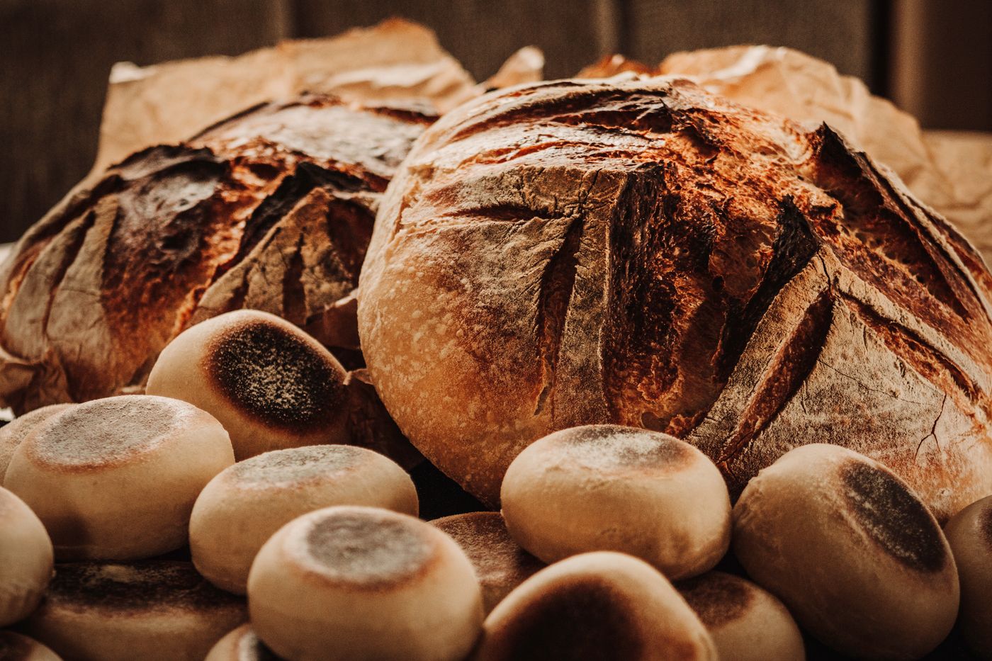 Country sourdough with open crumb