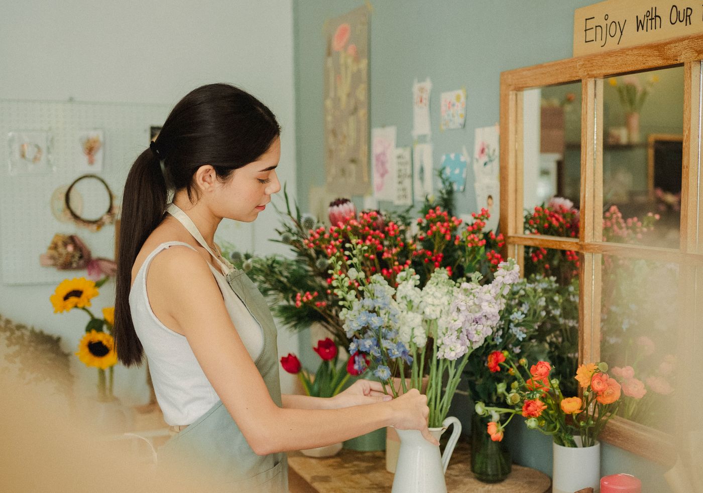 Hand-tied bouquet of seasonal garden flowers