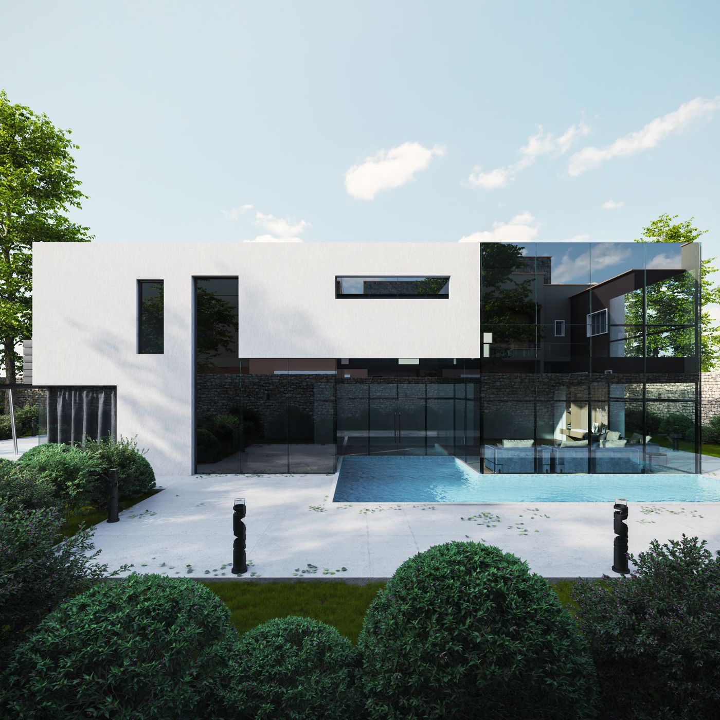 Sleek modern house with swimming pool